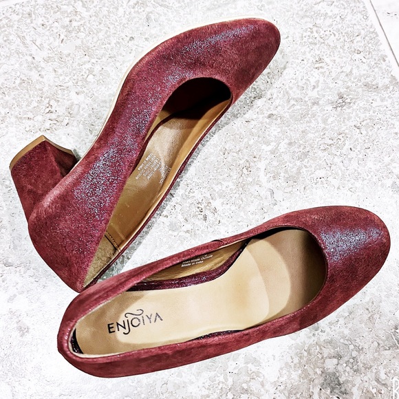NEW Enjoiya Eleganza Pumps Leather Wine Block Heel Size EU 40 US 9 New w/o Box - Picture 8 of 13